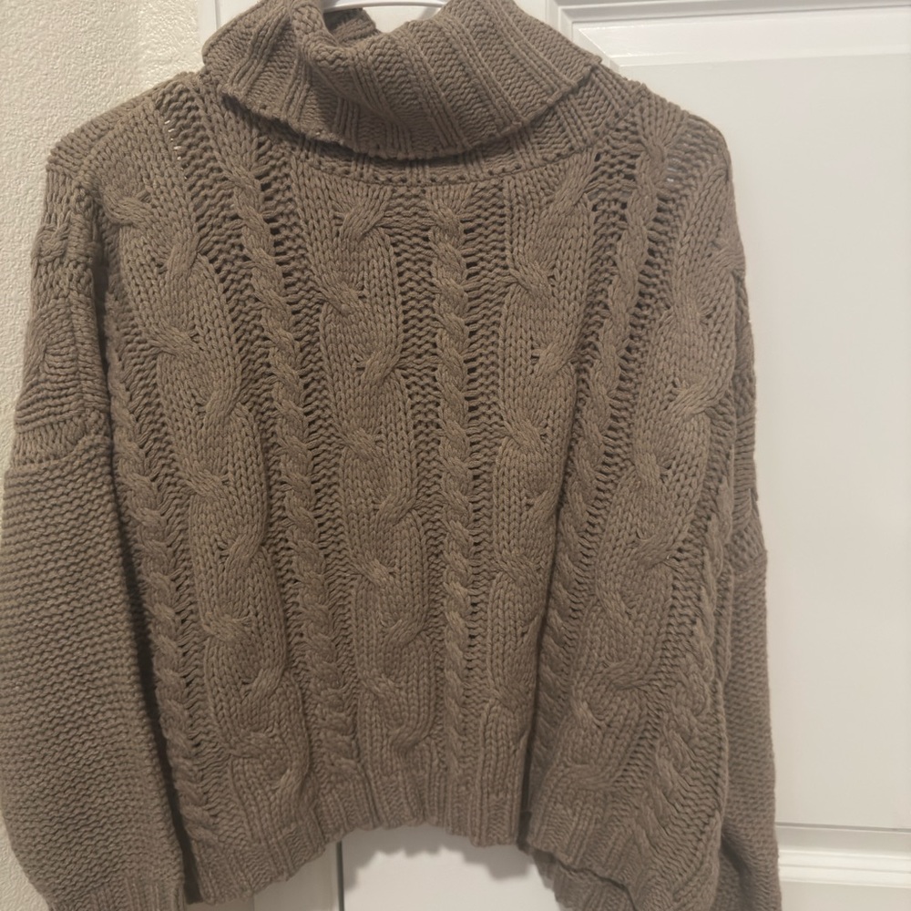 Love Tree Brown Cable Knit Turtleneck Sweater